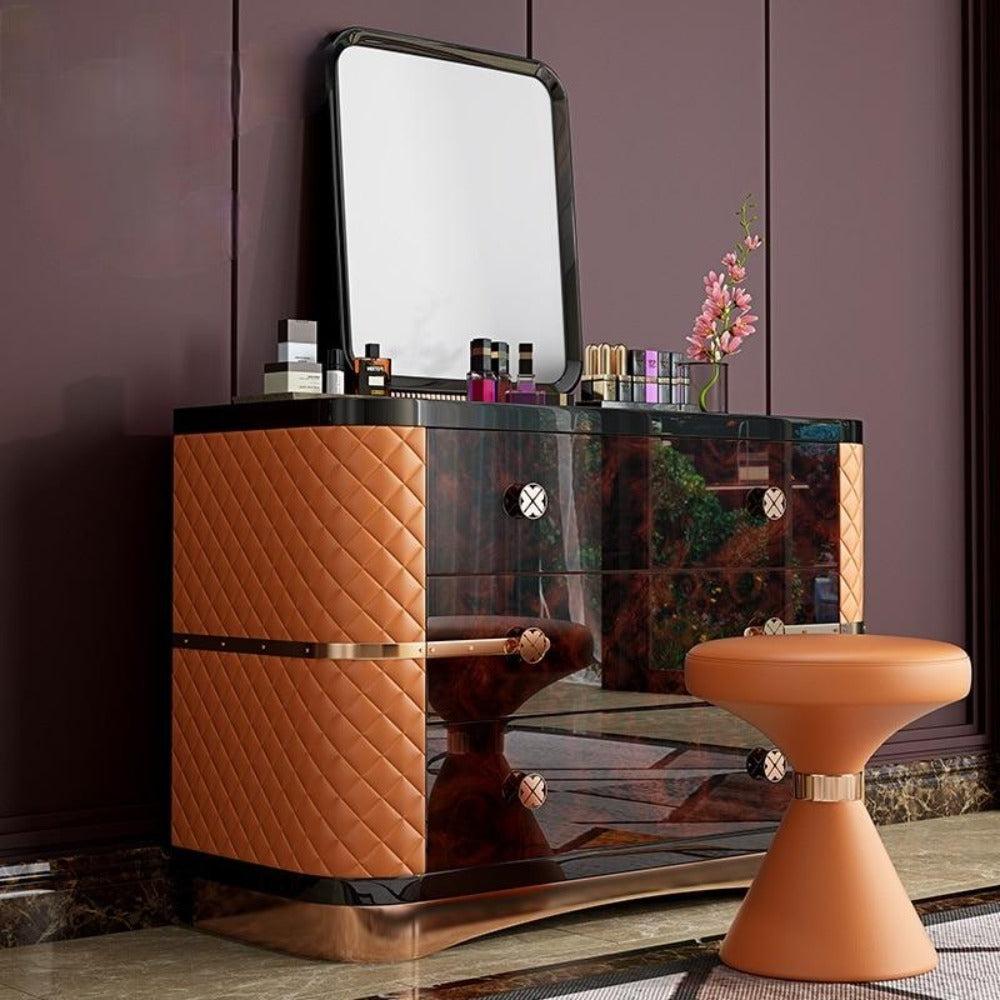 Lixra Solid Wooden Crafted Dresser With Stool