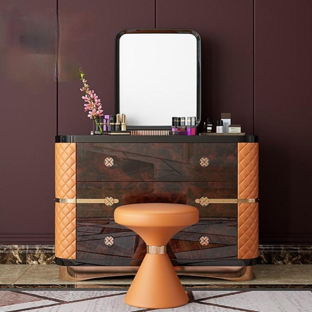Lixra Solid Wooden Crafted Dresser With Stool