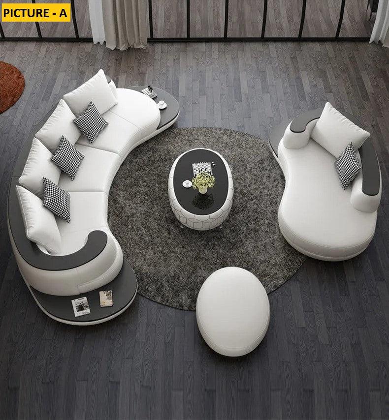 Lixra Solid Wooden Leather Curved Sofa Set