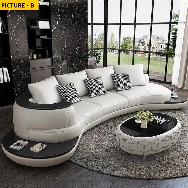Lixra Solid Wooden Leather Curved Sofa Set