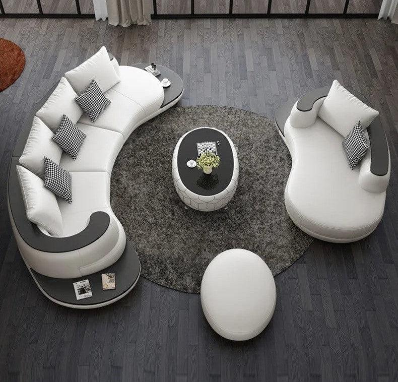 lixra Solid Wooden Leather Curved Sofa Set