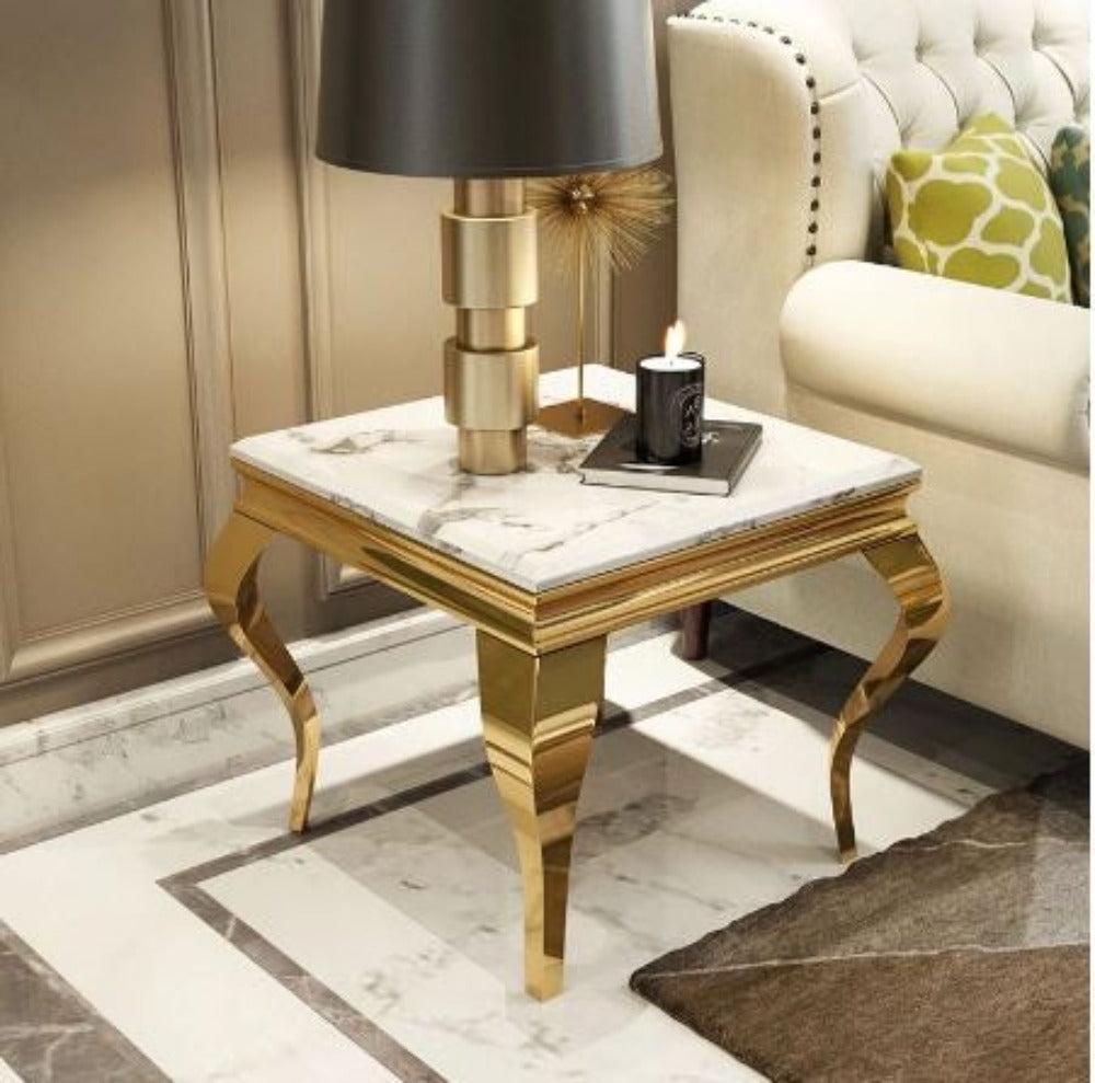 Lixra Square Marble Side Table With Gold Frame