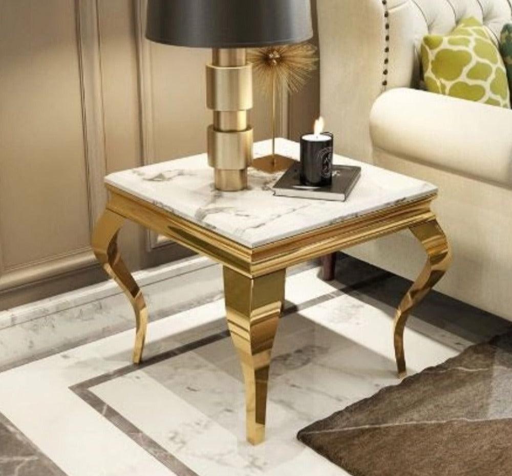 Lixra Square Marble Side Table With Gold Frame