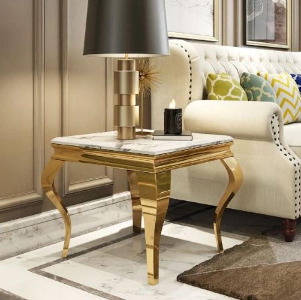Lixra Square Marble Side Table With Gold Frame