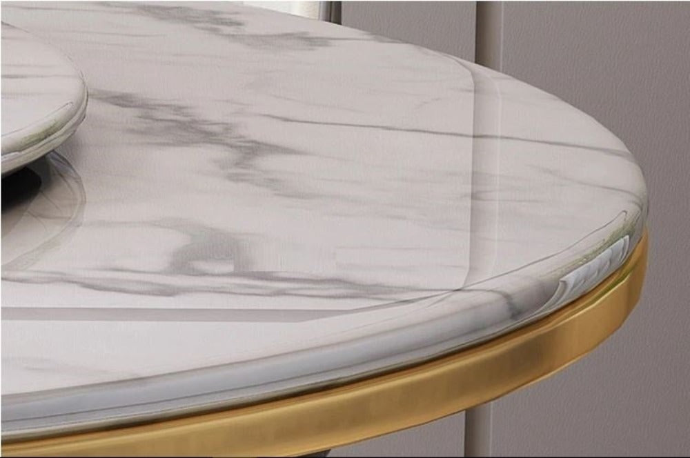 Lixra Stainless Steel Marble Top Dining Table Set