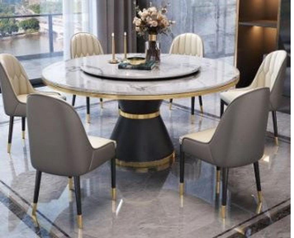 lixra Stainless Steel Marble Top Dining Table Set