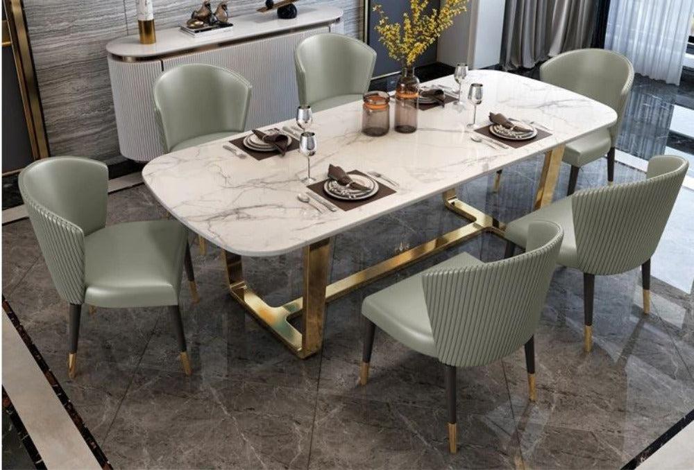 Lixra Steel Finish Marble Dining Table-Set