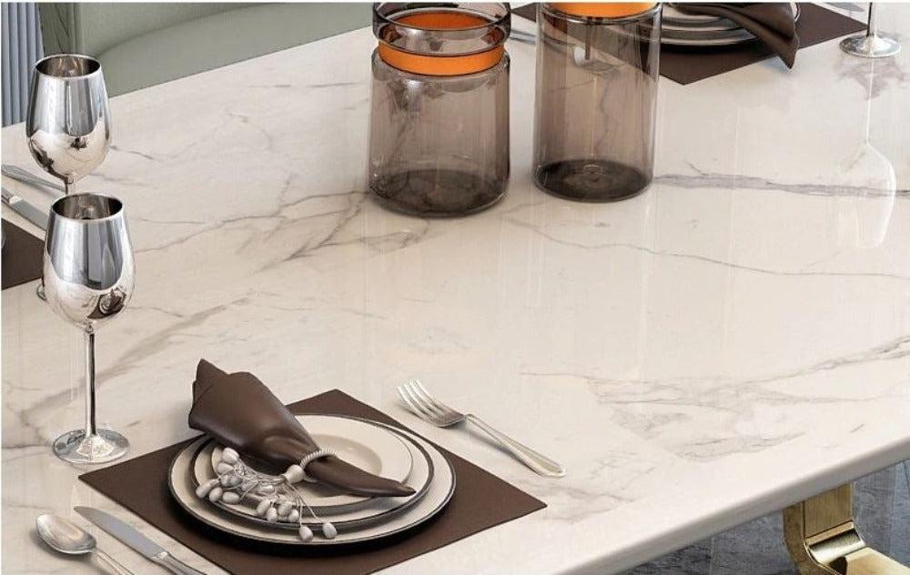 Lixra Steel Finish Marble Dining Table-Set