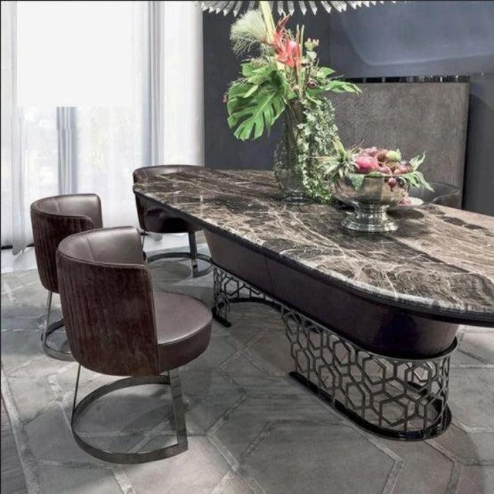 Lixra Striking Oval Marble-Top Dining Table Set