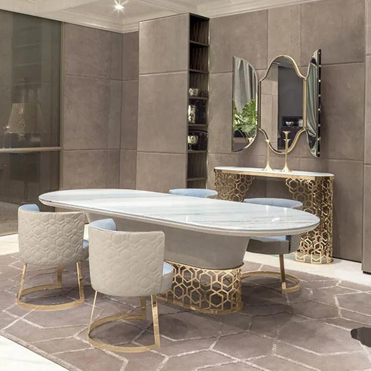 Lixra Striking Oval Marble-Top Dining Table Set