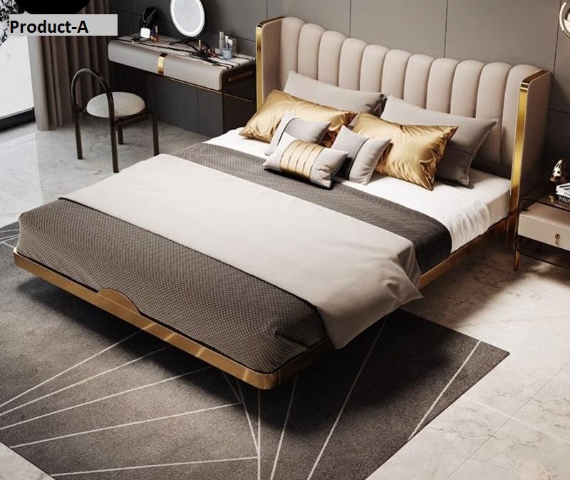 Lixra Stylish Gold Accent Modern LED Leather Bed