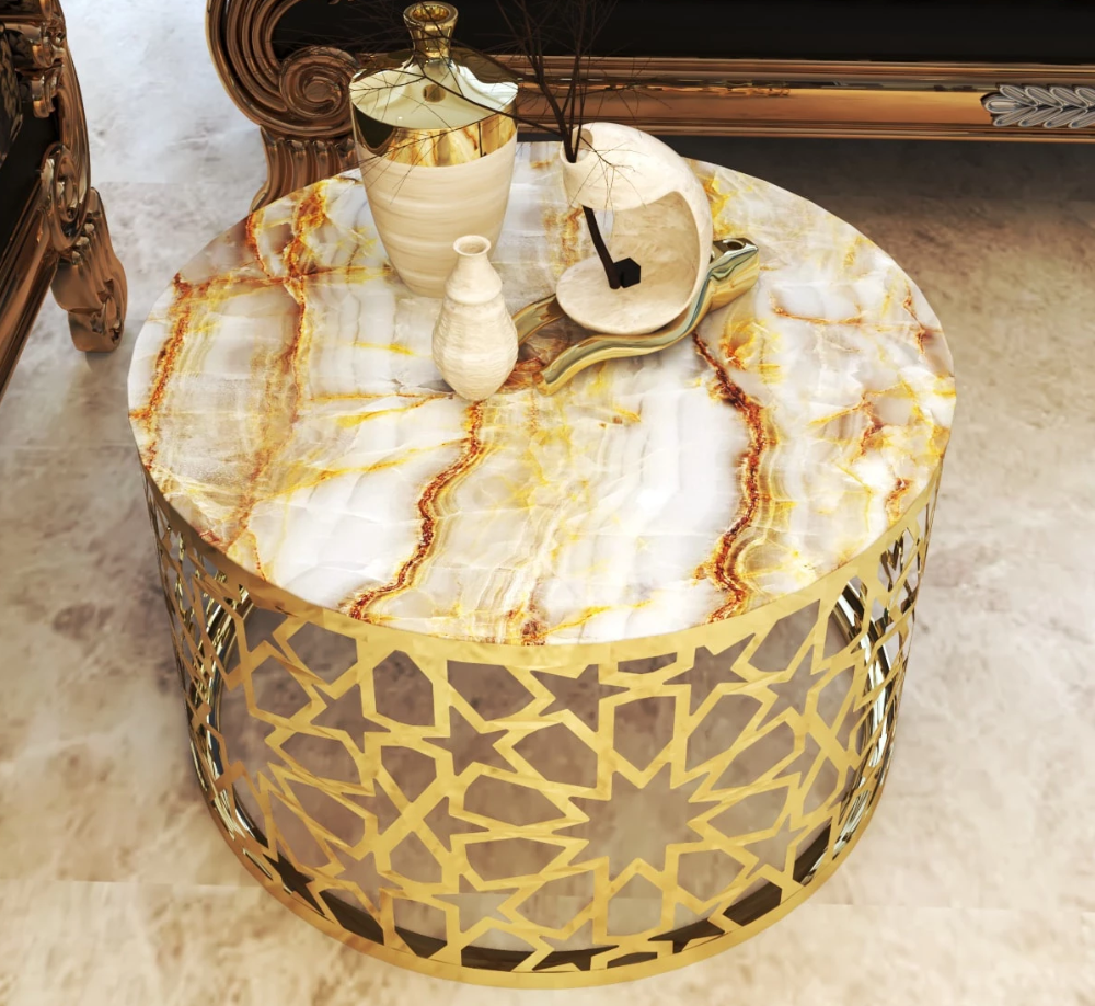 Lixra Stylish Marble Coffee Table With Gold Base