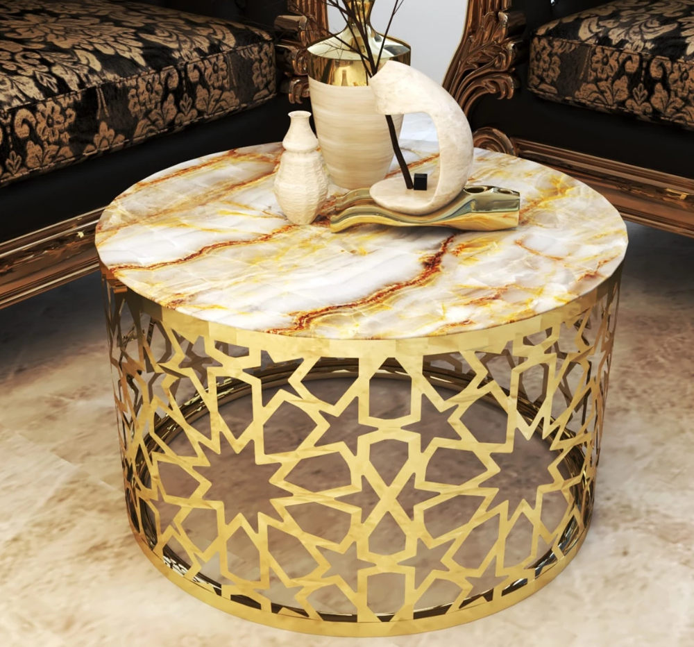 lixra Stylish Marble Coffee Table with Gold Base