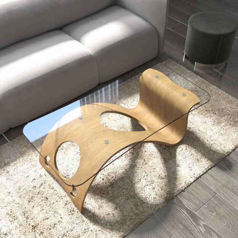 Lixra Transparent Glass Classy Wooden Coffee Table