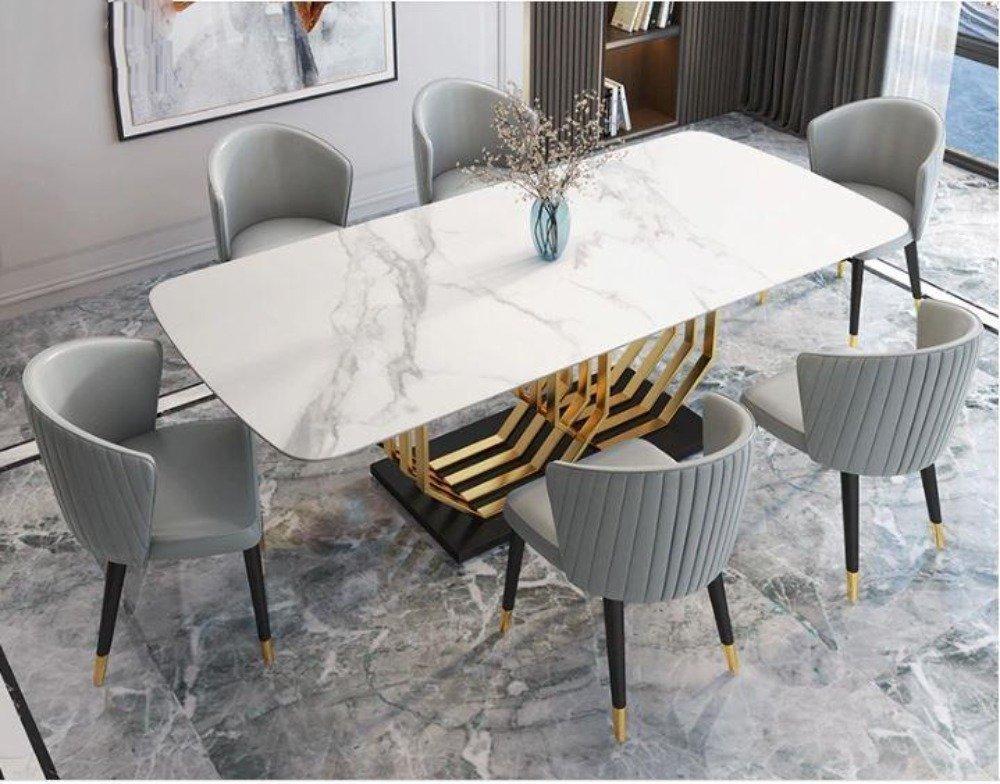 lixra Trendy Finish Marble-Top Dining Table Set