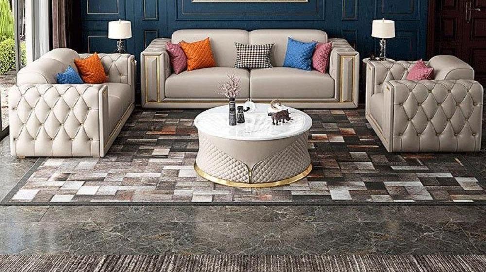 Lixra Tufted Leather 3-Pcs Sofa Set
