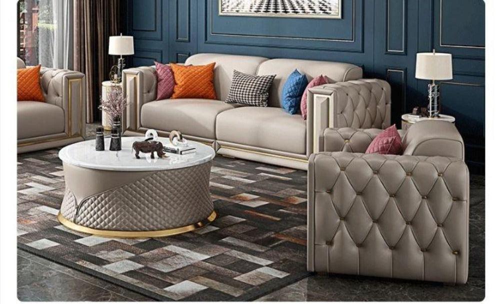 Lixra Tufted Leather 3-Pcs Sofa Set