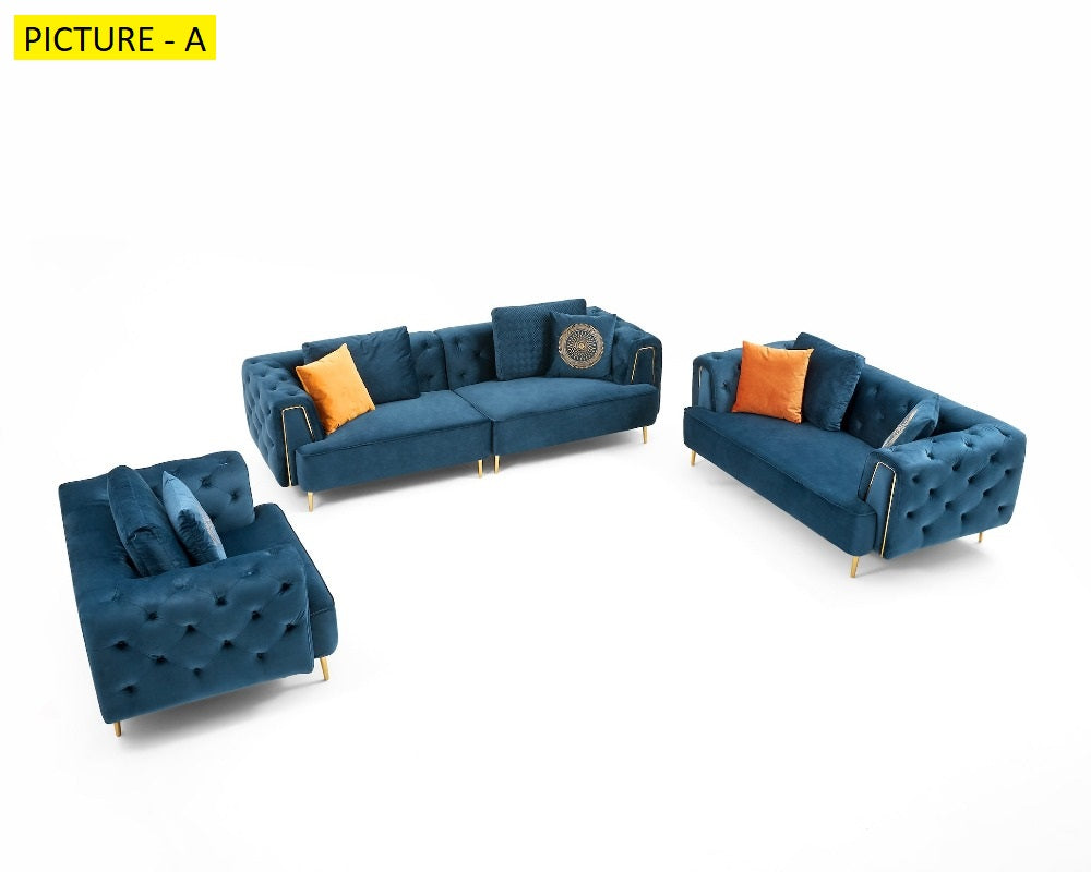 Lixra Tufted Style 3-Pcs Fabric Sofa Set