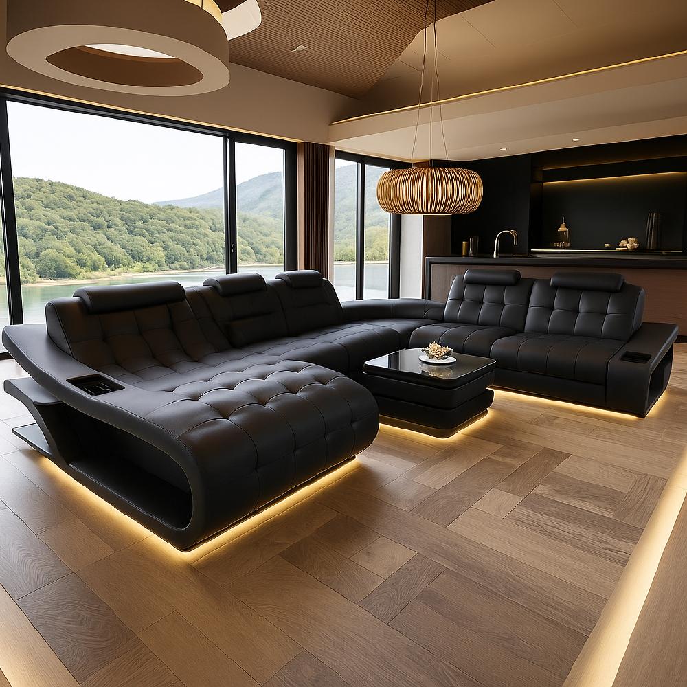 Lixra U-shape Leather Sectional LED Sofa