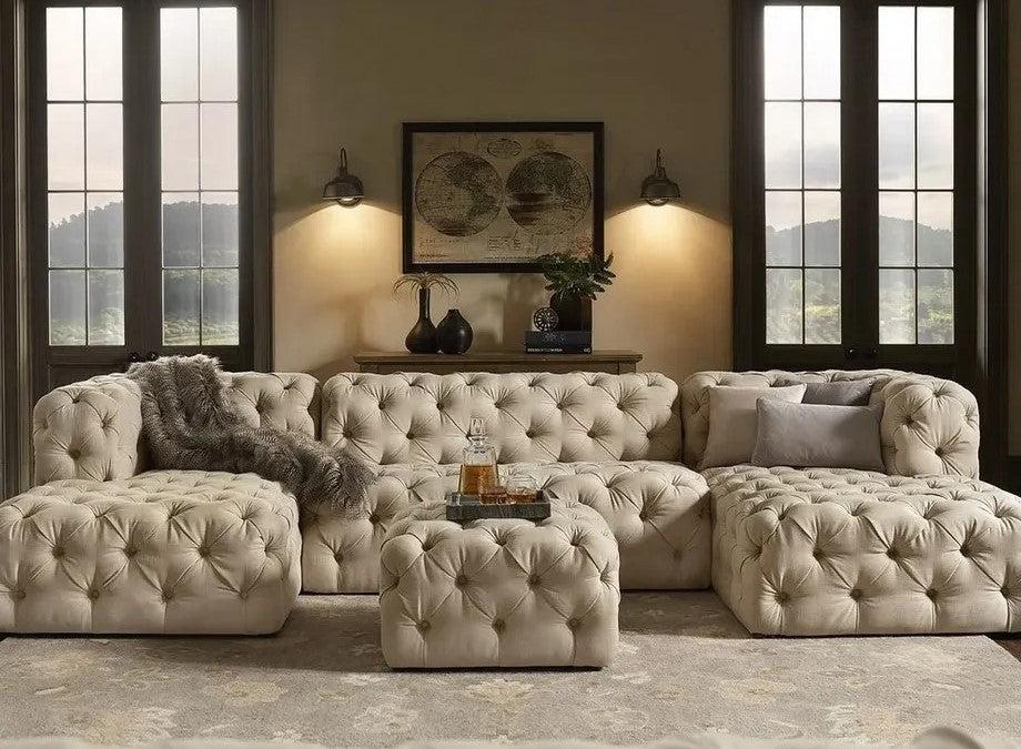 lixra U-Shaped Button Tufted Fabric Sectional Sofa