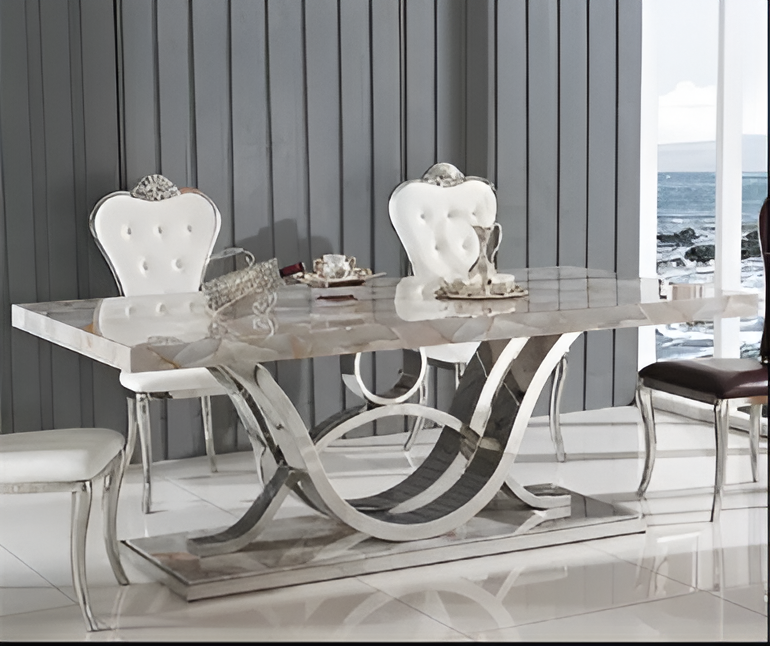 Lixra U-Shaped Dining Table Set With Marble Top