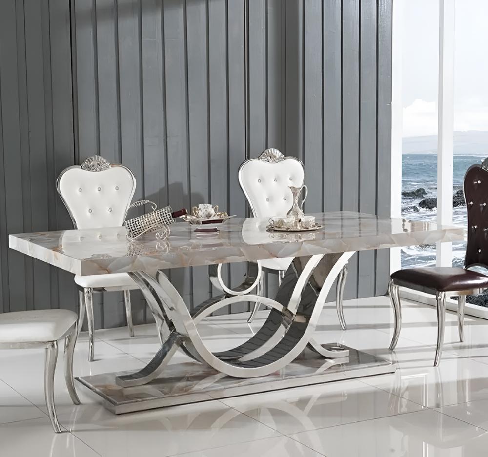 lixra U-Shaped Dining Table Set with Marble Top