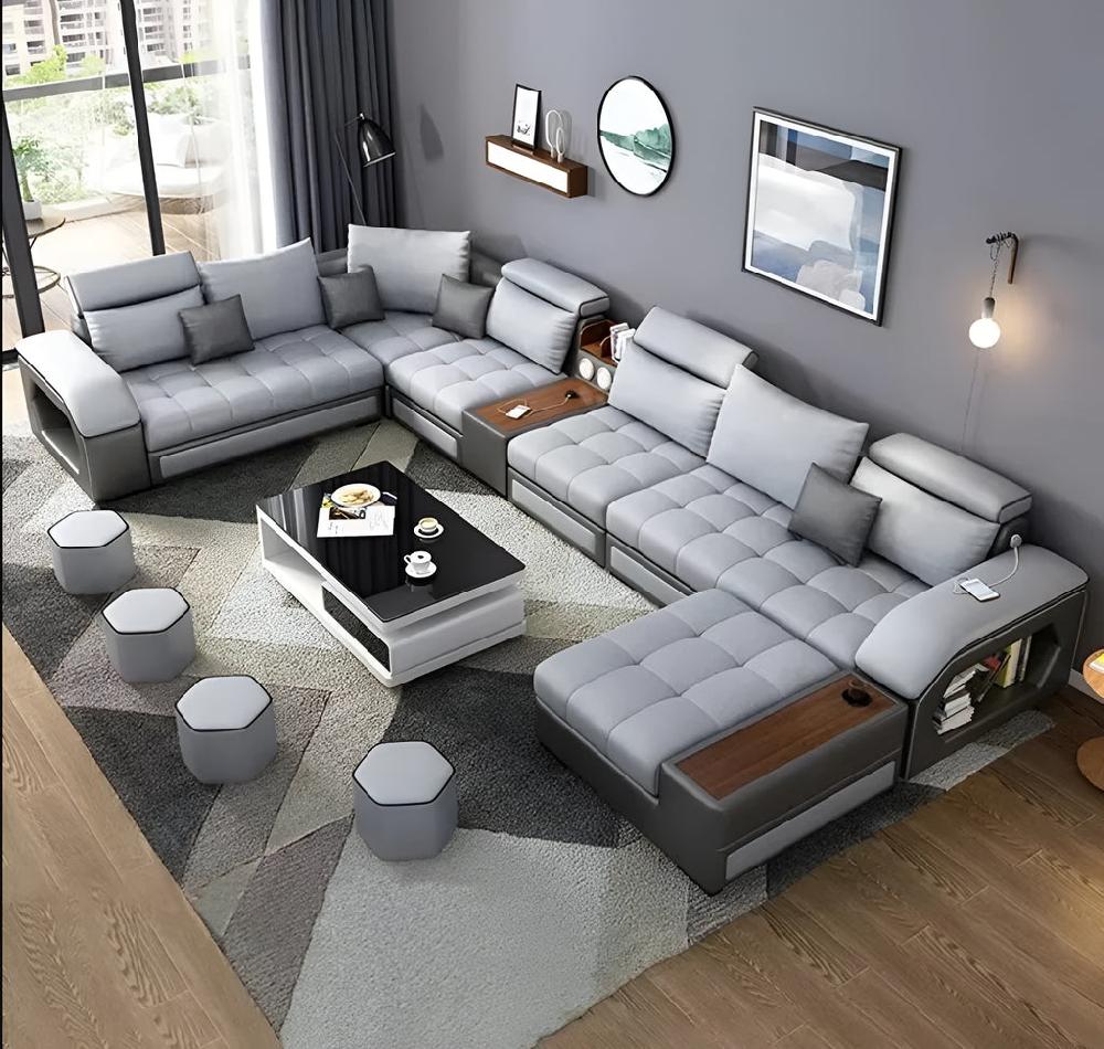 Lixra U-Shaped Leather Sectional Sofa