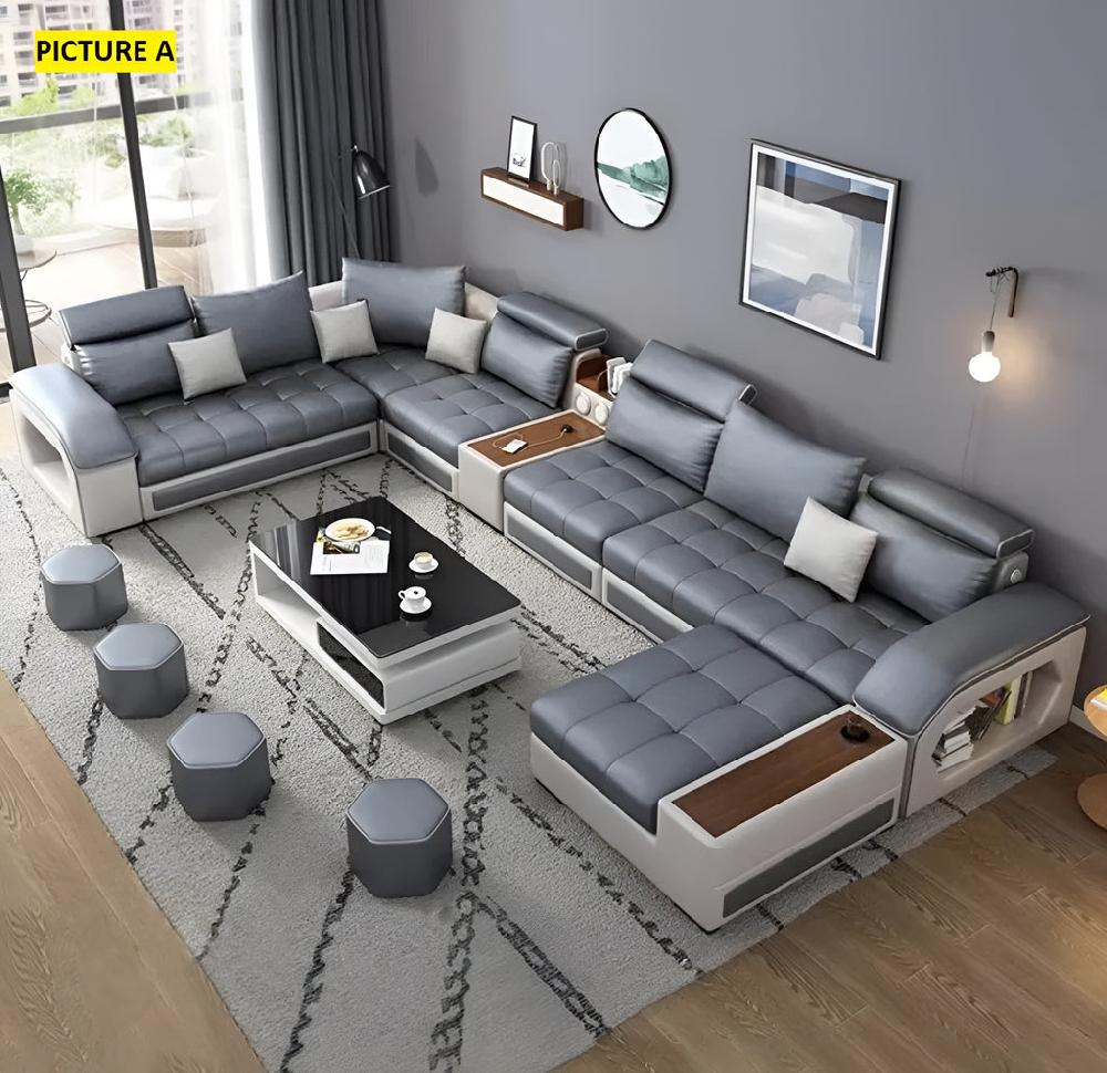 Lixra U-Shaped Leather Sectional Sofa