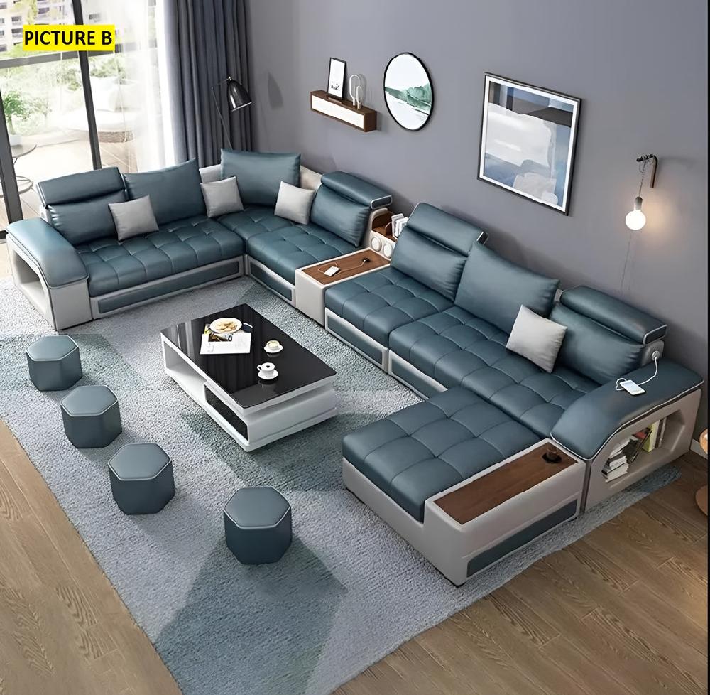 Lixra U-Shaped Leather Sectional Sofa