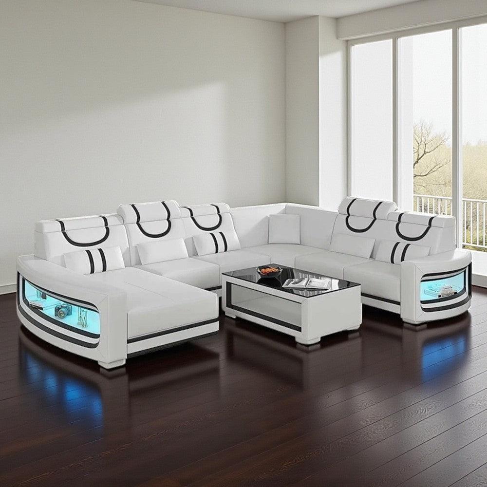 Lixra U-Shaped Sectional LED Leather Sofa