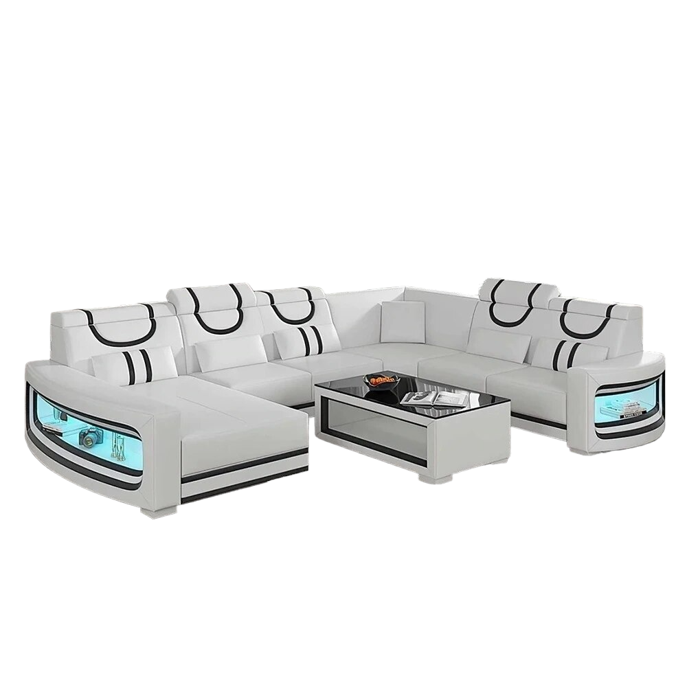 Lixra U-Shaped Sectional LED Leather Sofa