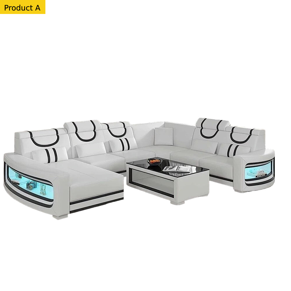 Lixra U-Shaped Sectional LED Leather Sofa