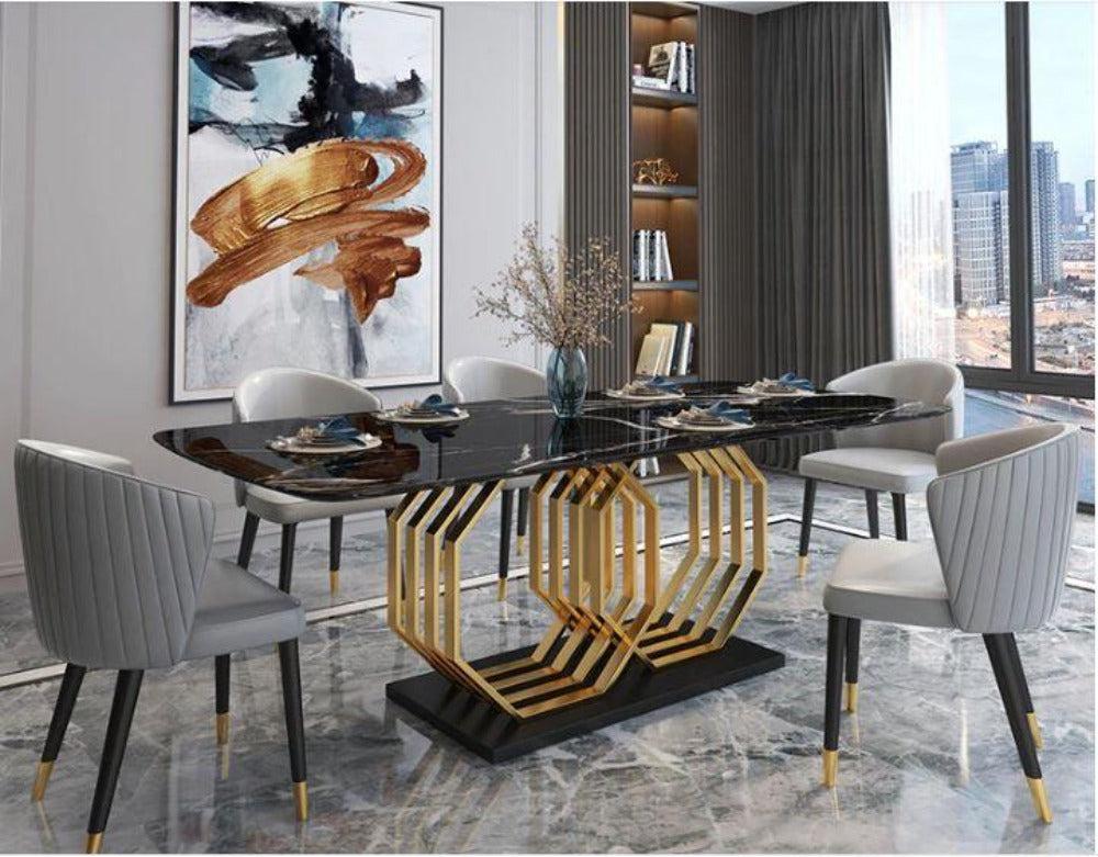 Lixra Urban Glossy Marble-Top Dining Table Set