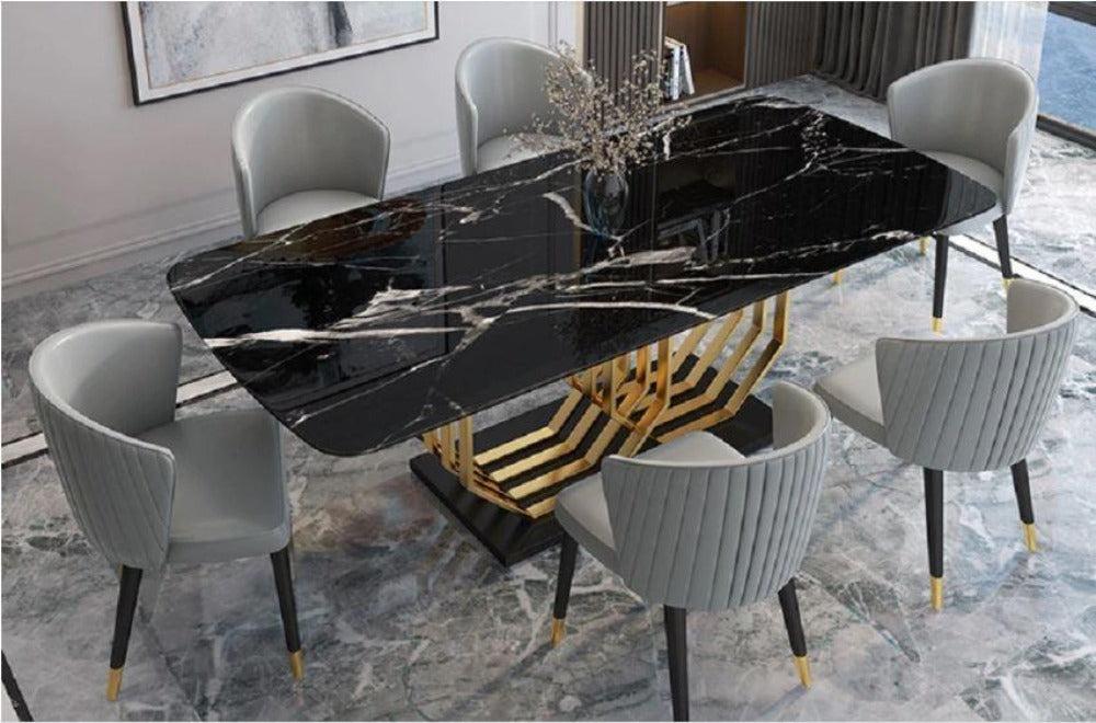 lixra Urban Glossy Marble-Top Dining Table Set