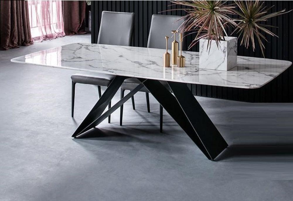 lixra V-Shaped Base Marble Dining Table