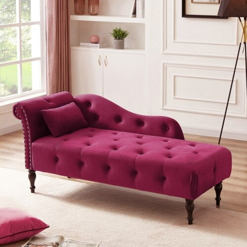 Lixra Velvet Tufted Solid Wood Chaise Lounge