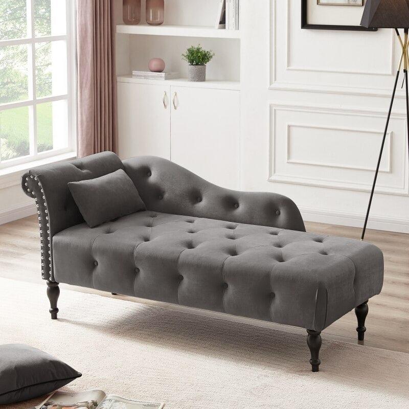 Lixra Velvet Tufted Solid Wood Chaise Lounge