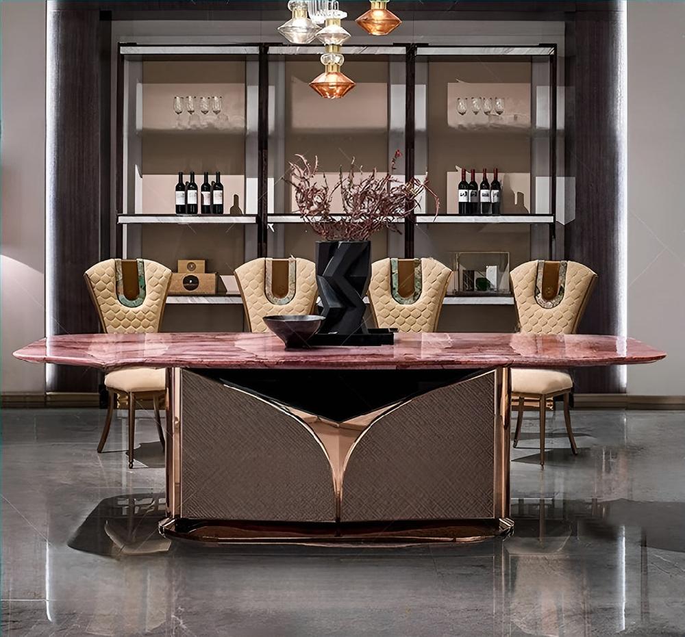 Lixra Vermilion Marble Dining Table Set