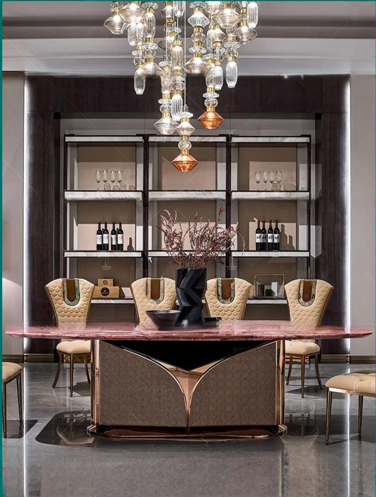 Lixra Vermilion Marble Dining Table Set