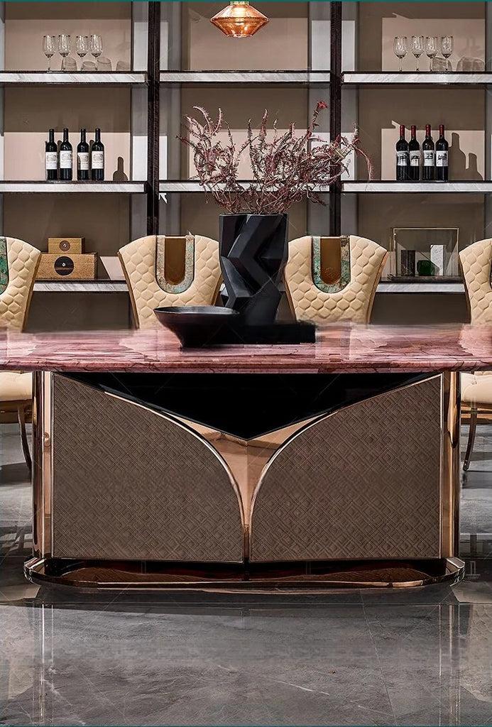 Lixra Vermilion Marble Dining Table Set