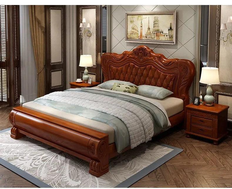Lixra Vintage European Milan Wooden Leather Bed