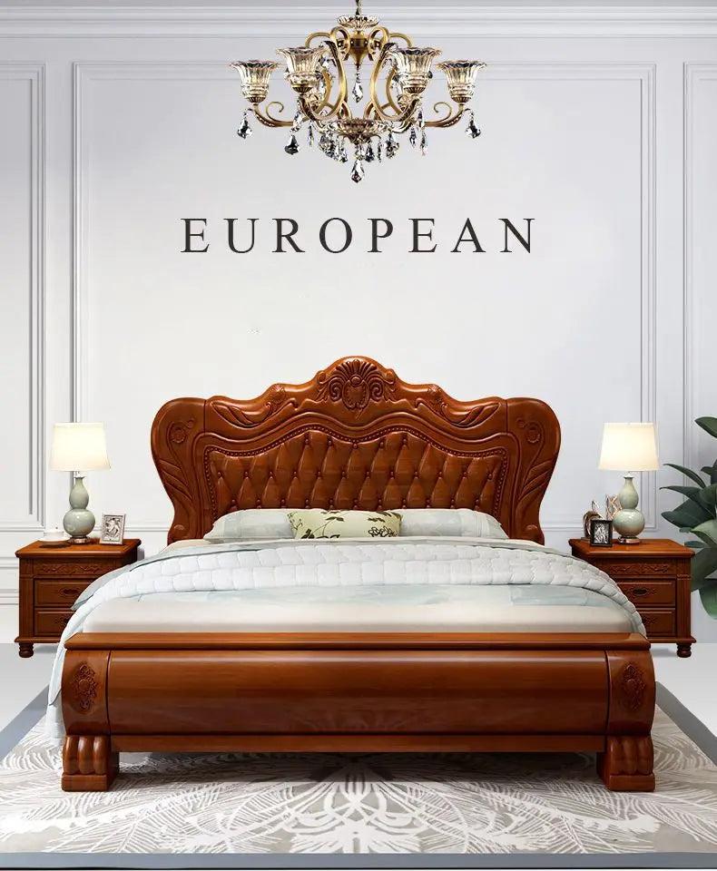 Lixra Vintage European Milan Wooden Leather Bed