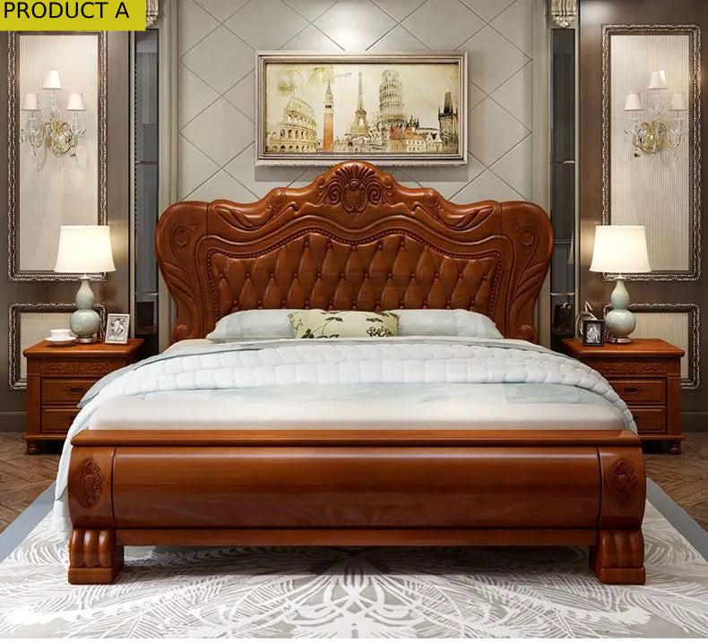 Lixra Vintage European Milan Wooden Leather Bed