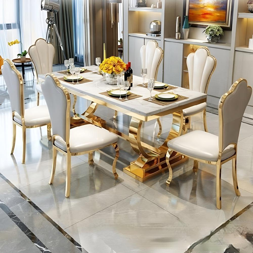 Lixra Western Rectangular Marble-Top Dining Set