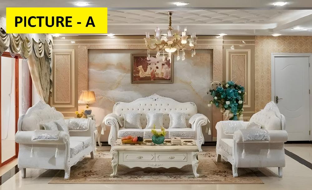 Lixra White European Living Room Fabric Sofa Set