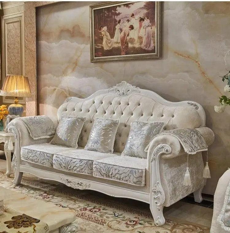 Lixra White European Living Room Fabric Sofa Set