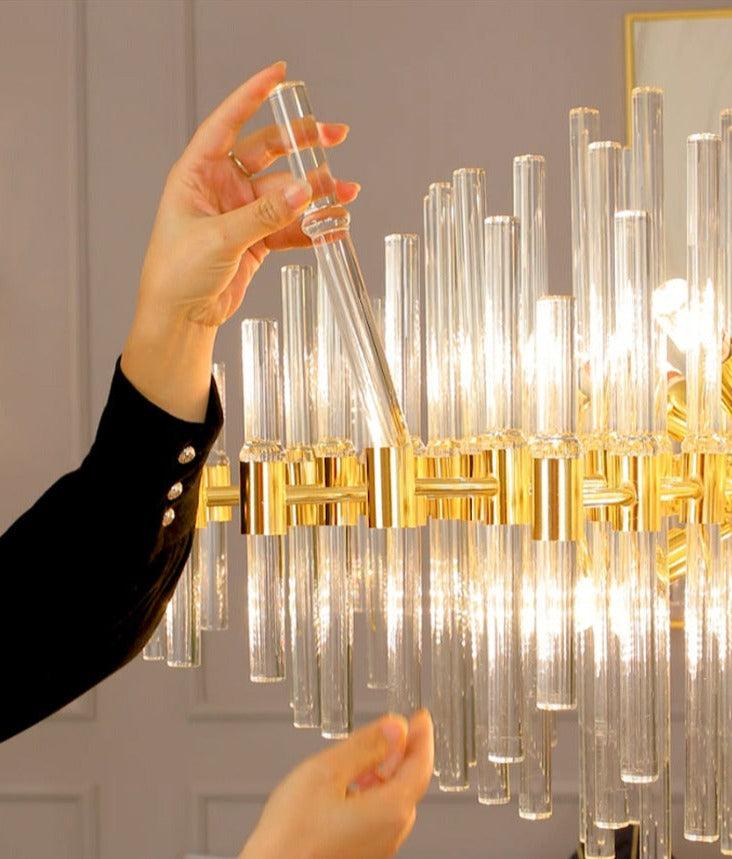 Lixra White & Gold Gleamy Crystal Chandelier