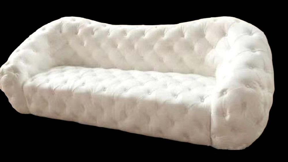 Lixra White Leather Tufted 3-Seater Sofa