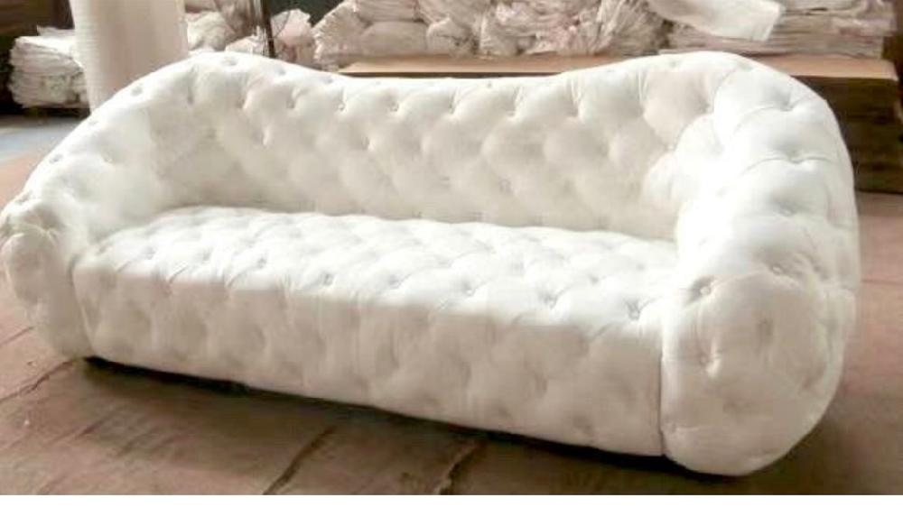 lixra White Leather Tufted 3-Seater Sofa