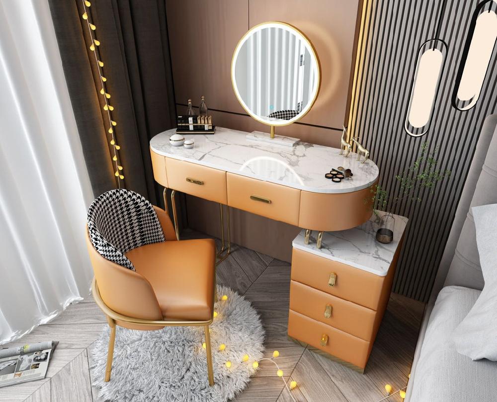 Lixra White Marble Table-Top Dresser Cabinet